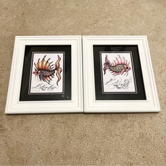 Jamie Hayes Pair of Pucker Fish Prints, Signed, Double Matted, Framed, 8x10 - Picture 1 of 4